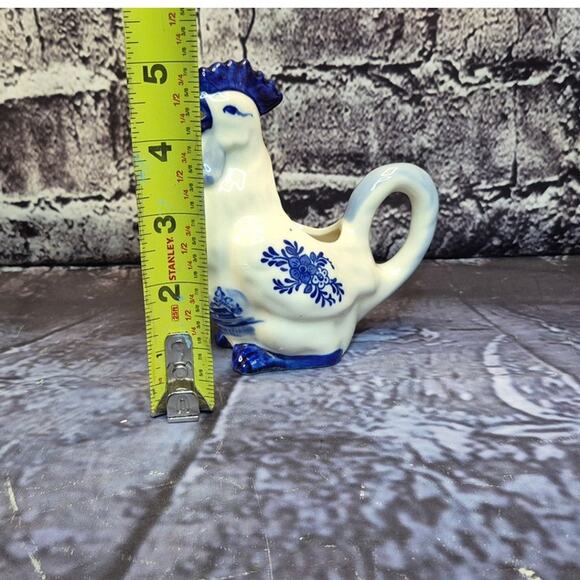 Vintage Delft Dutch Blue Chicken Rooster Figure Creamer Handpainted Windmill - Picture 6 of 7